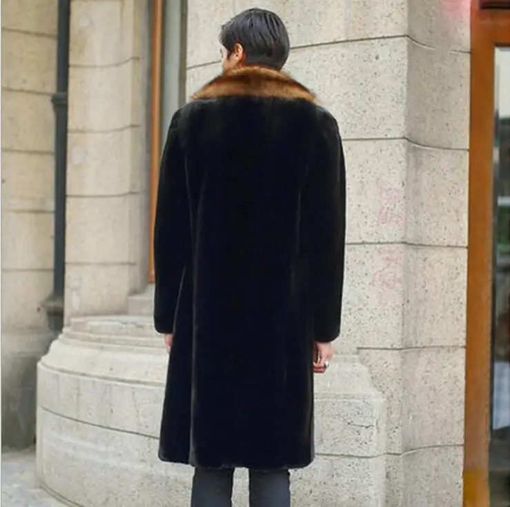 S 6XL! Длинное Мужское пальто из 2018 искусственного меха норки черное цельное