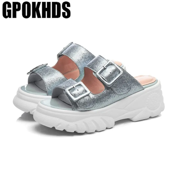 GPOKHDS/женские шлепанцы из овечьей кожи розового цвета с пряжкой на ремешке летние