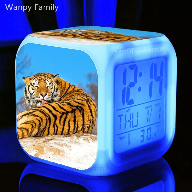 Черный Snowfield Сибирский тигр будильник для детской комнаты прикроватный Рабочий стол Изменение цвета цифровой будильник - Цвет: Черный