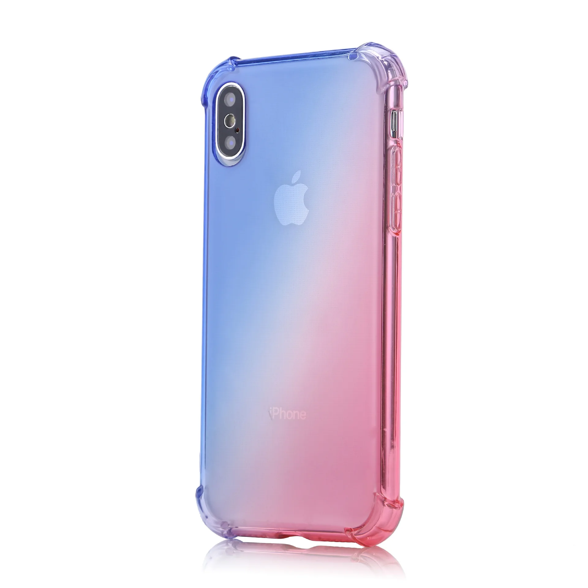 Чехол для iPhone XS X 8, прозрачный, милый, градиентный, тонкий, не царапающийся, TPU, чехол для телефона, усиленный, с углами, противоударный, защитный чехол - Цвет: Pink Blue