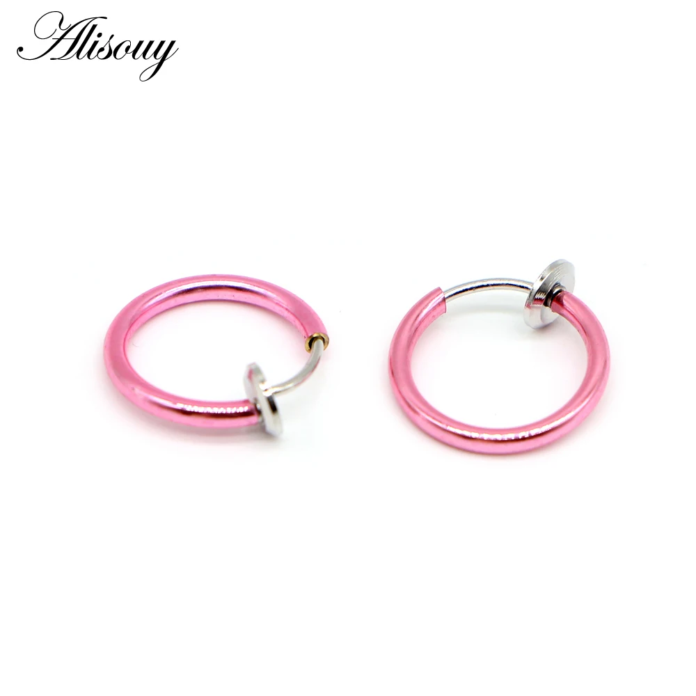 Pink Alisouy, 2 шт., кольцо для носа, готический панк, для губ, ушей, носа, клипса, фальшивая перегородка, пирсинг, кольцо для носа, обруч, кольца для губ, серьги - Окраска металла: Pink