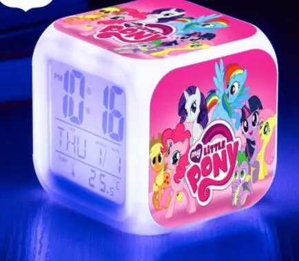 Pinkie Pie светодиодный светильник с будильником и цифровыми часами, 7 цветов, часы со вспышкой, игрушки, термометры календари, часы, повтор, сенсорный