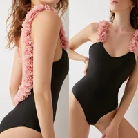2021 sexy swimsuit one piece petal adornment with pure color swimwear women bodysuit monokini trikini swimming bathing suit