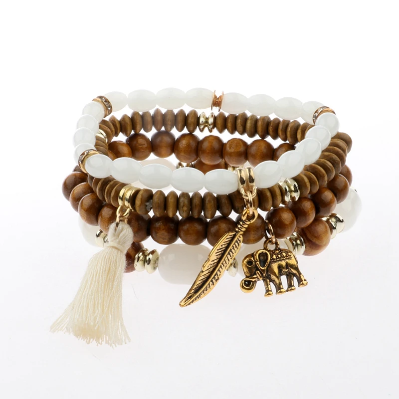 Деревянный браслет с подвесками для женщин Набор браслетов 4 шт./лот браслеты в