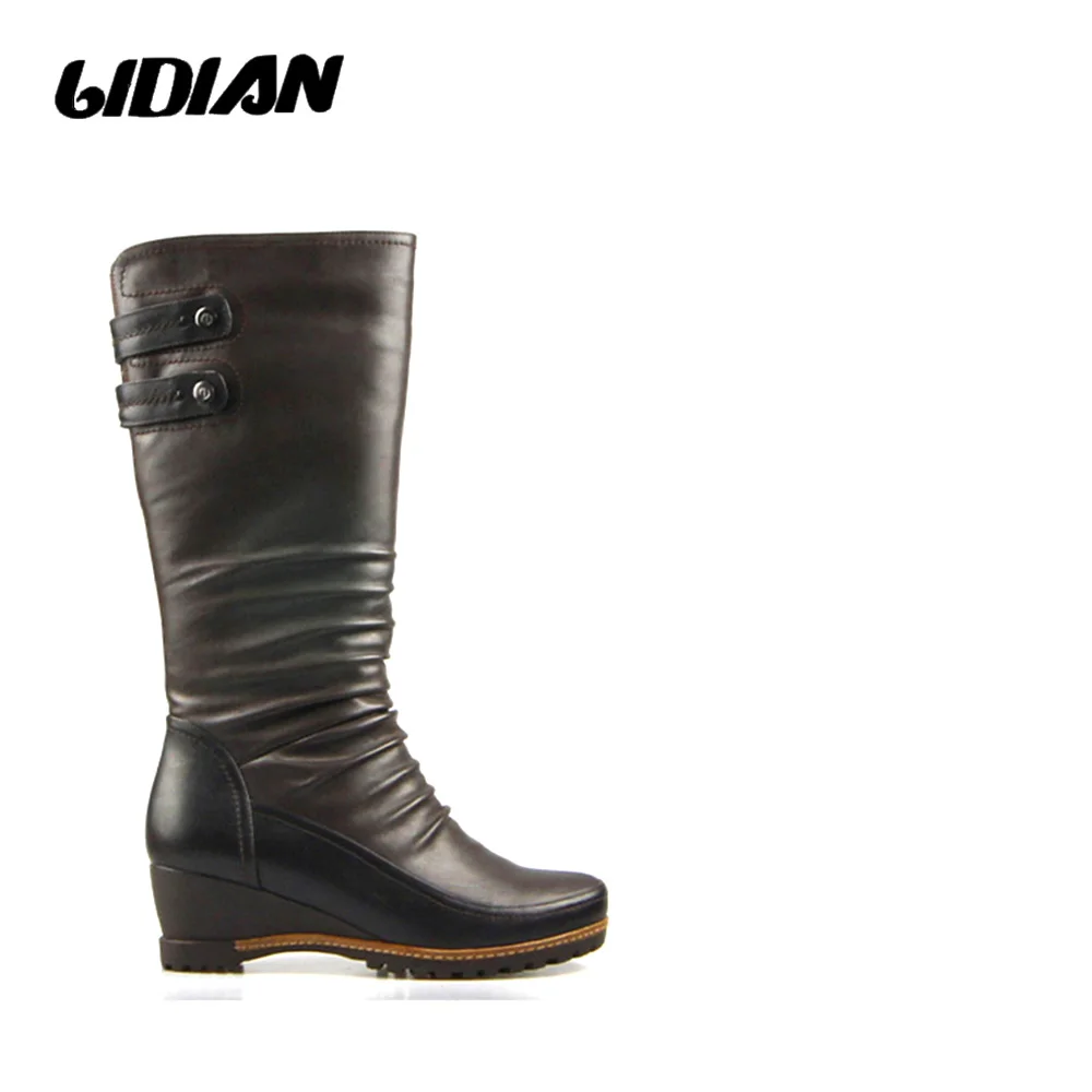 Зимние коричневые черные высокие сапоги LIDIAN женские с металлическими заклепками