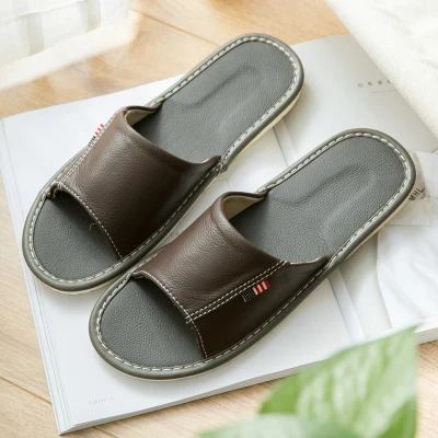 Dark Brown Женские летние домашние тапочки из натуральной кожи; нескользящая очень мягкая домашняя обувь; удобные повседневные тапочки из коровьей кожи - Цвет: Dark Brown