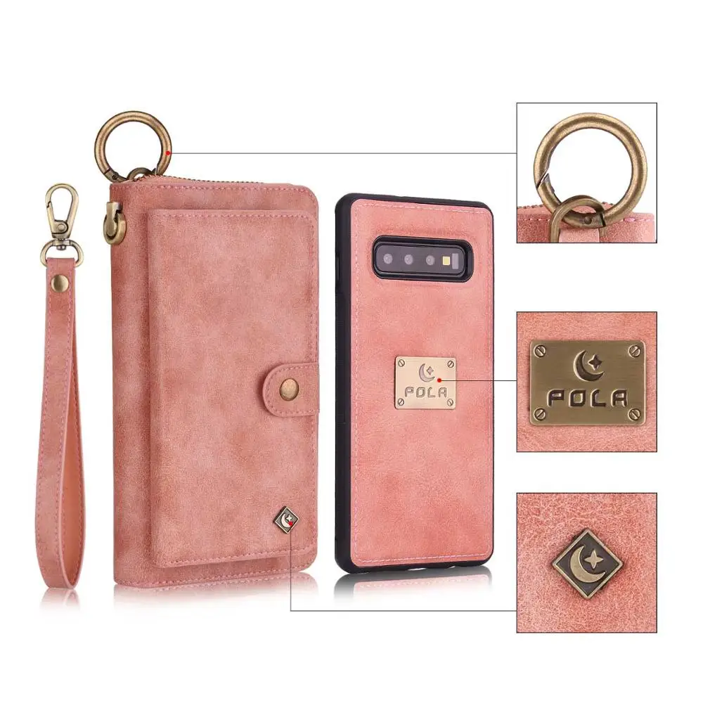 pink Для Galaxy S10 Чехол-кошелек Премиум из искусственной кожи карман на молнии съемный защитный чехол для samsung Galaxy S10 Plus S10 S10E - Цвет: pink