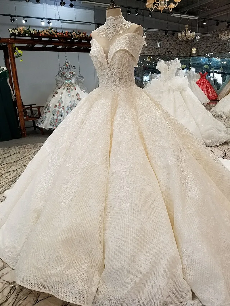 LS92210 сексуальный с плеча слоновой кости свадебное платье высоким кружевом