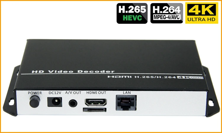 H.265 H.264 Ultra HD 4K видео аудио поток декодер HDMI+ CVBS AV RCA выход для рекламы дисплей IP камера прямая передача