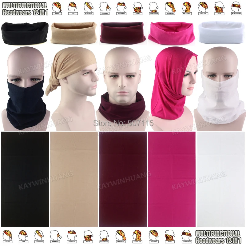 

10pcs Various Fashion Style 12 in 1 Multifunction Seamless Microfiber Bandana Headband Solid Sports Headwears