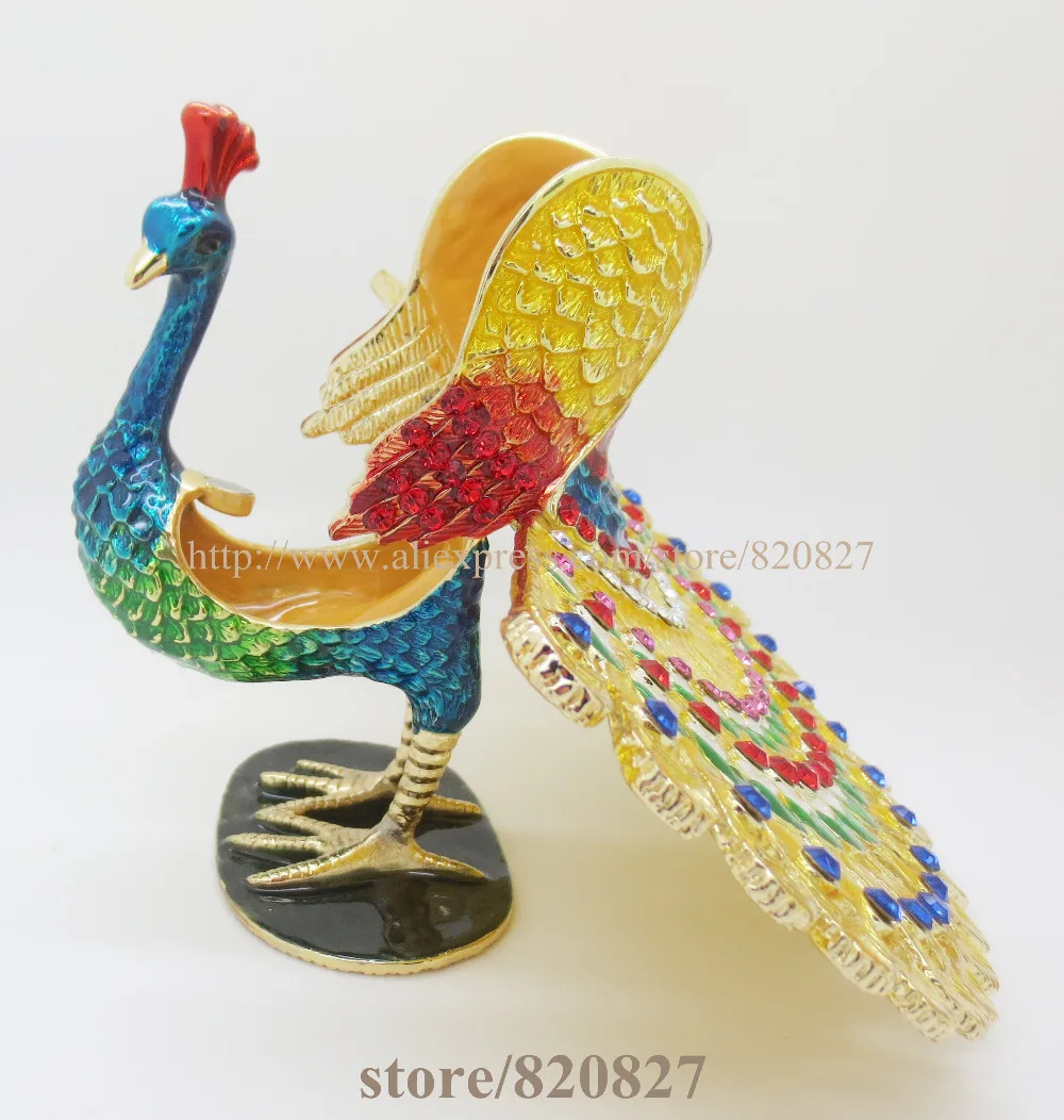 Большая безделушка павлина с птицей ювелирные изделия кристаллами шкатулка