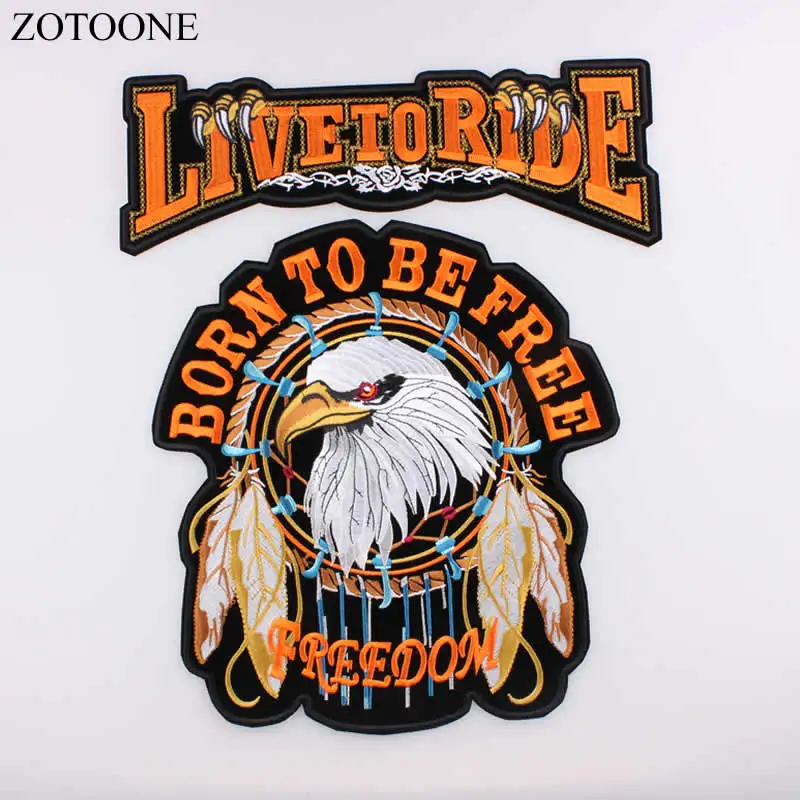 DB0050 ZOTOONE большая панк Байкерская нашивка с железной вышивкой Live To Ride Born Free американская Классическая большая мотоциклетная нашивка для одежды C - Цвет: DB0050