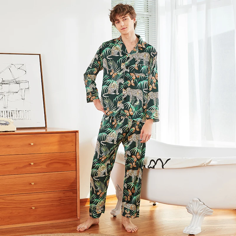 Мужской домашний костюм Пижама для мужчин летняя мужская Шелковая пижама