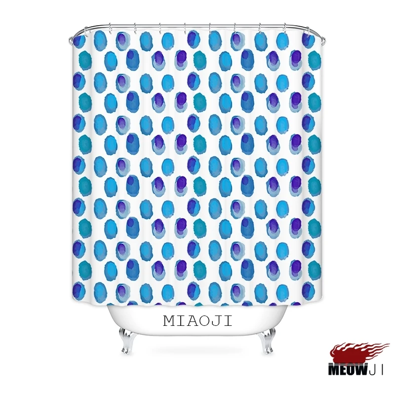 Fresh Blue Watercolor Dots Shower Curtain Printed Polyester Fabric Bathroom Decor with Hooks Free Shipping | Дом и сад