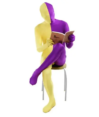 

Желтый с фиолетовым спандексом Zentai, костюм с разрезом