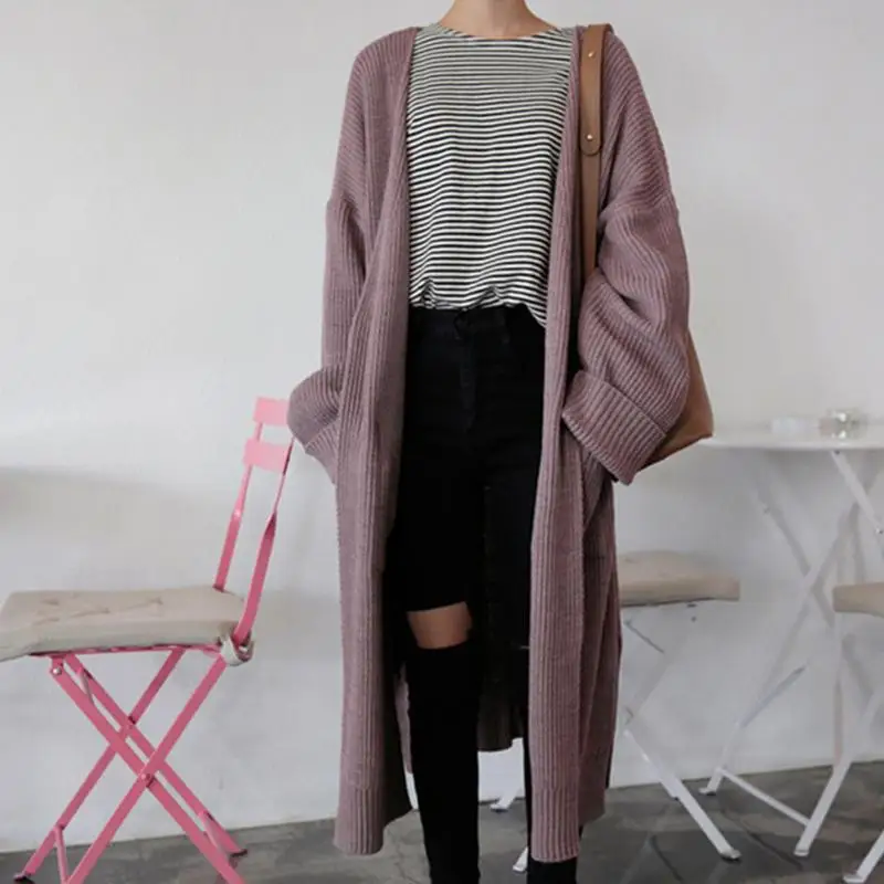 2018 осень зима Для женщин Вязание пальто плюс Размеры свитер с длинным рукавом