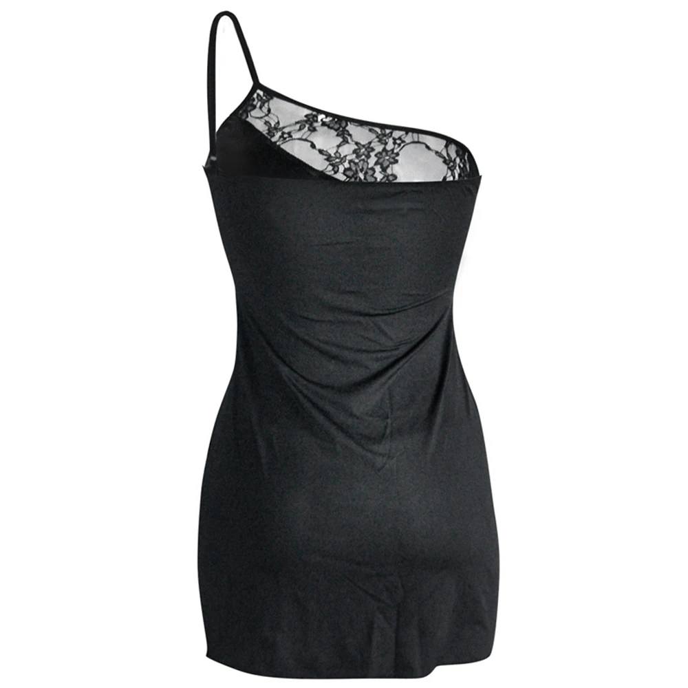 Женское мини-платье W1120 летнее облегающее платье из кожи с кружевом на одно плечо