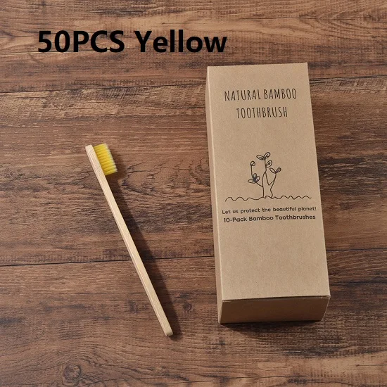 50PCS yellow 50-Pack Vegan мягкая Щетинная зубная щетка бамбуковая зубная щетка cepillo dientes натуральная эко Capitellum бамбуковая фибра бамбуковая зубная щетка - Цвет: 50PCS yellow
