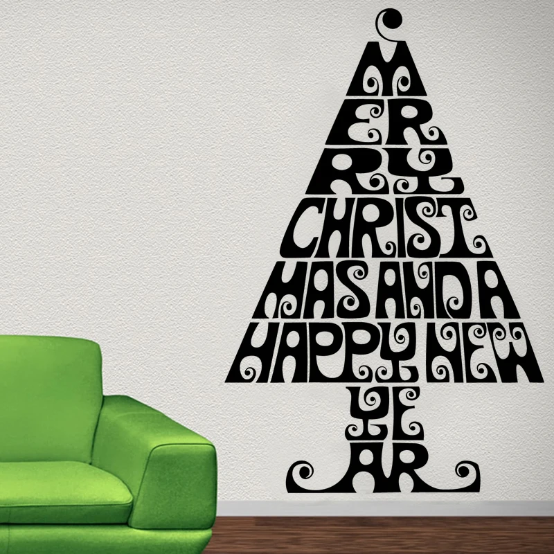 

Merry Christmas And A Happy New Year Living Room Wall Decor Sticker Creative Home Decor Letters Christmas Tree Wall Decal