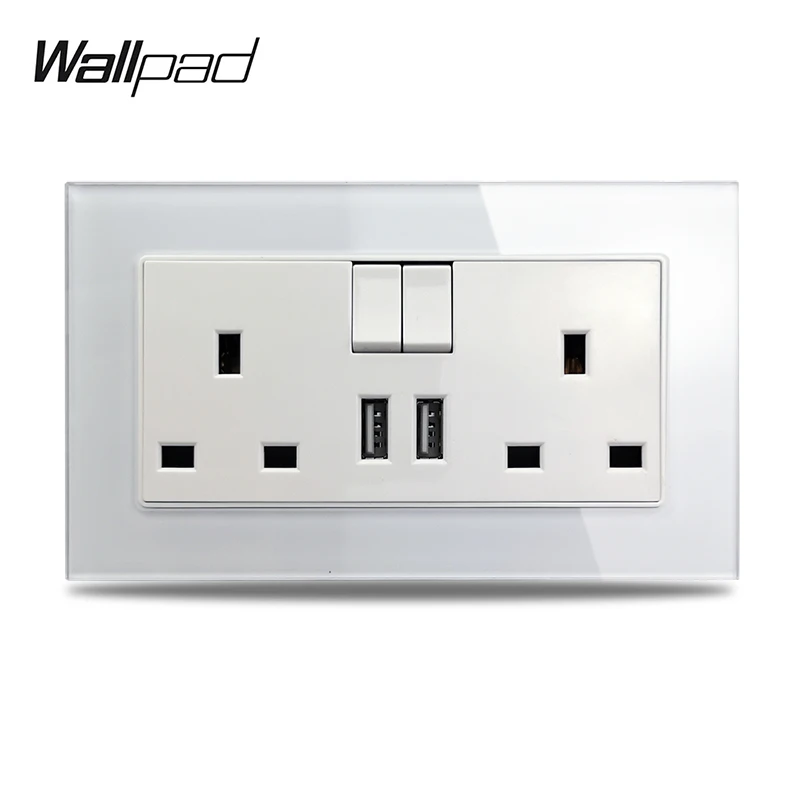 White S7 белый черный двойной 13A UK BS настенная розетка с 2.1A двумя портами usb для зарядки, панель из закаленного стекла - Тип: White