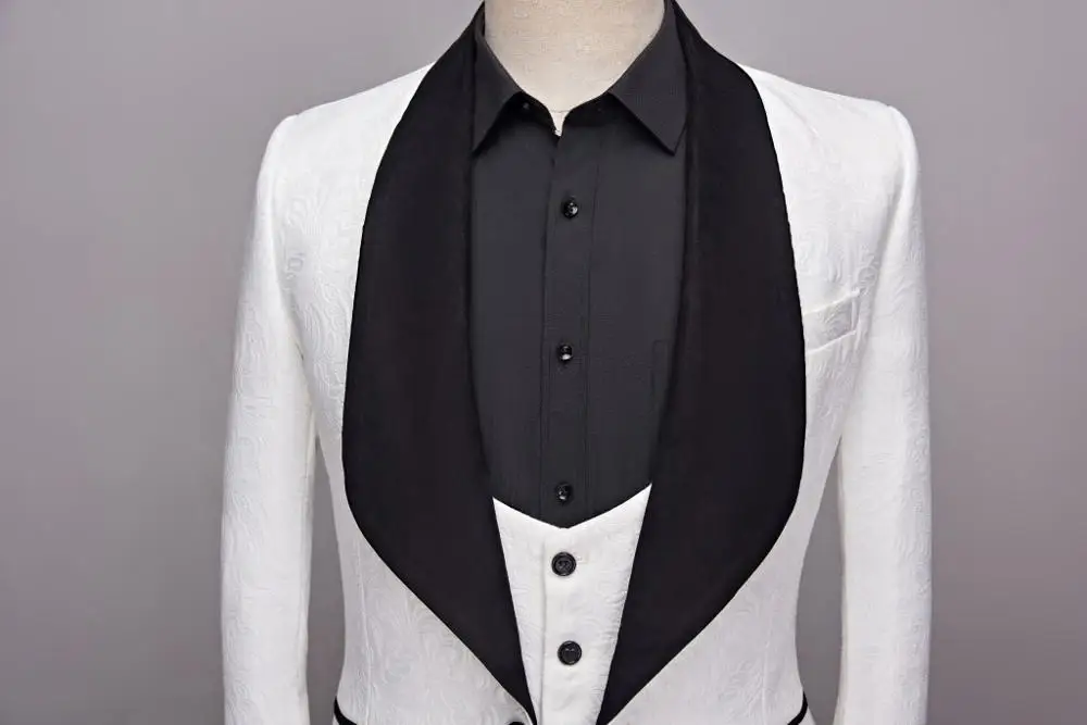 Мужской повседневный костюм + брюки жилет Белое Облегающее Платье мужское