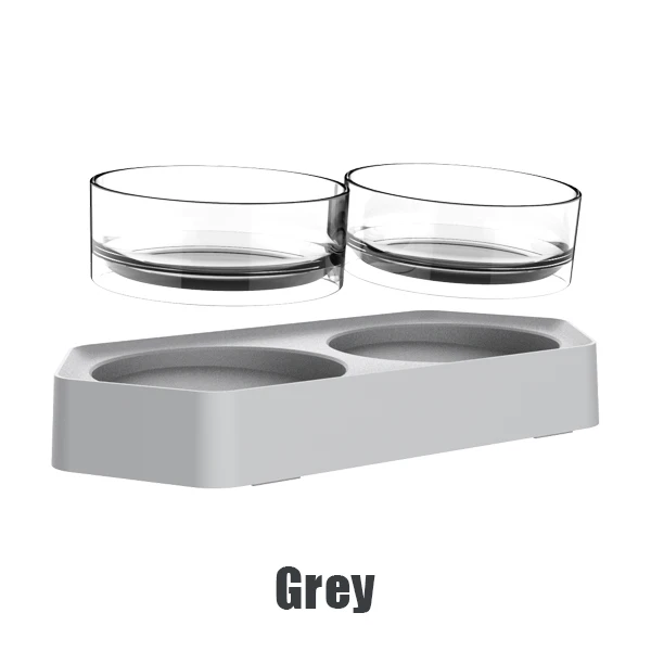 Double-grey Прозрачная миска для домашних животных для кошек, собак, противоскользящая миска для защиты шеи, миска для питья домашних животных, миска для воды, подходит для кошек и маленьких собак - Цвет: Double-grey