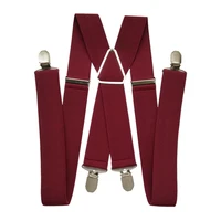 bd054 plus size wine red mens suspenders 3 5 cm width adjustable elastic x back suspender clips on pants braces women adult
