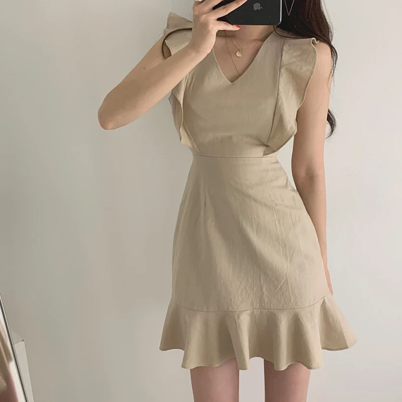 Новое летнее платье женское хлопковое льняное Повседневное с v образным вырезом