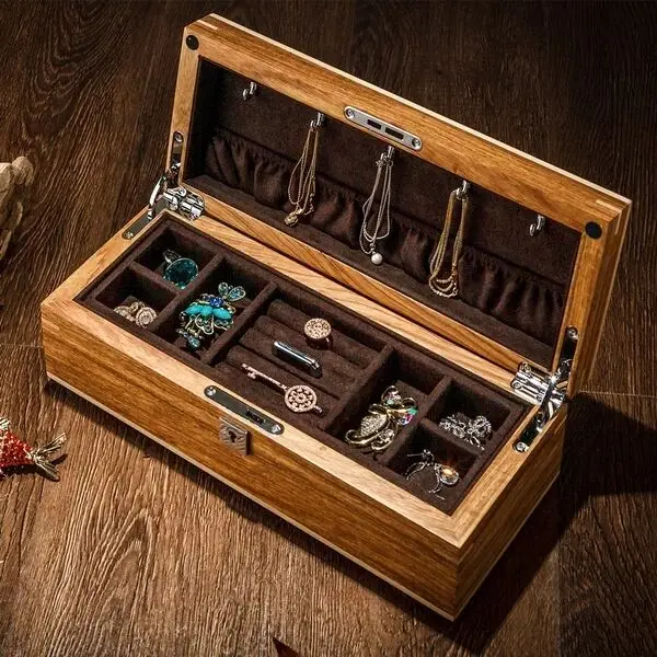 Preise Luxurly Reine Solide Holz Schmuck Box Schmuck Sammlung Lagerung Fall Doppel Desktop Tisch Veranstalter Mit Schloss Für Geschenke MSSH008