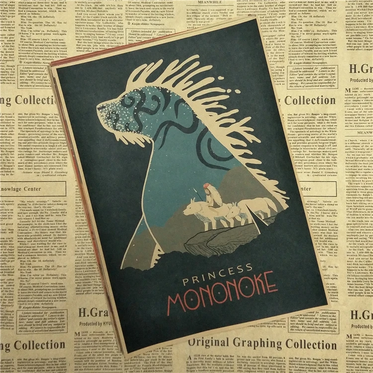 Mononoke Hime Miyazaki Hayao core мультфильм крафт бумага постер для стены в детской комнате