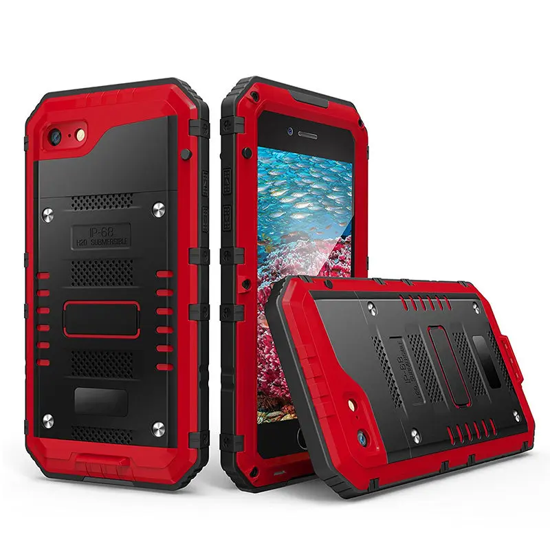red Роскошный металлический Броня чехол для iPhone 7 8 6 6s Plus X 7 Plus 8 Plus водонепроницаемый 360 полный корпус для Apple IPhone X 7 6 8 чехол противоударный - Цвет: red