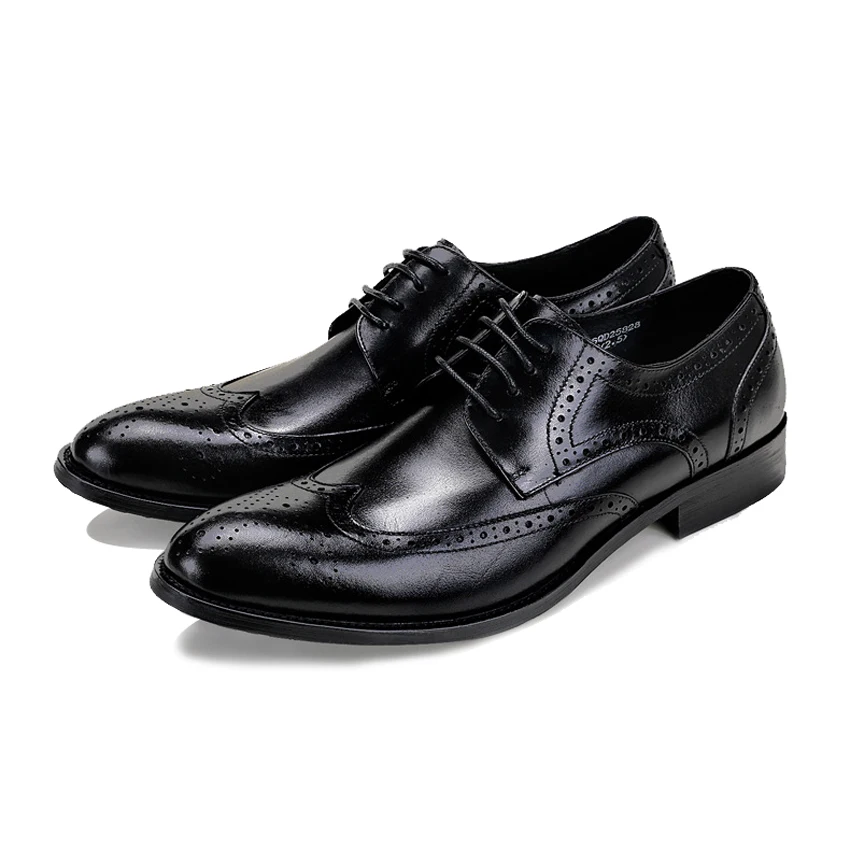 

Vintage British Style Genuine Leather Men's Oxfords Round Toe Derby Male Wingtip Flats Formal Dress Brogue Shoes For Man ASD12