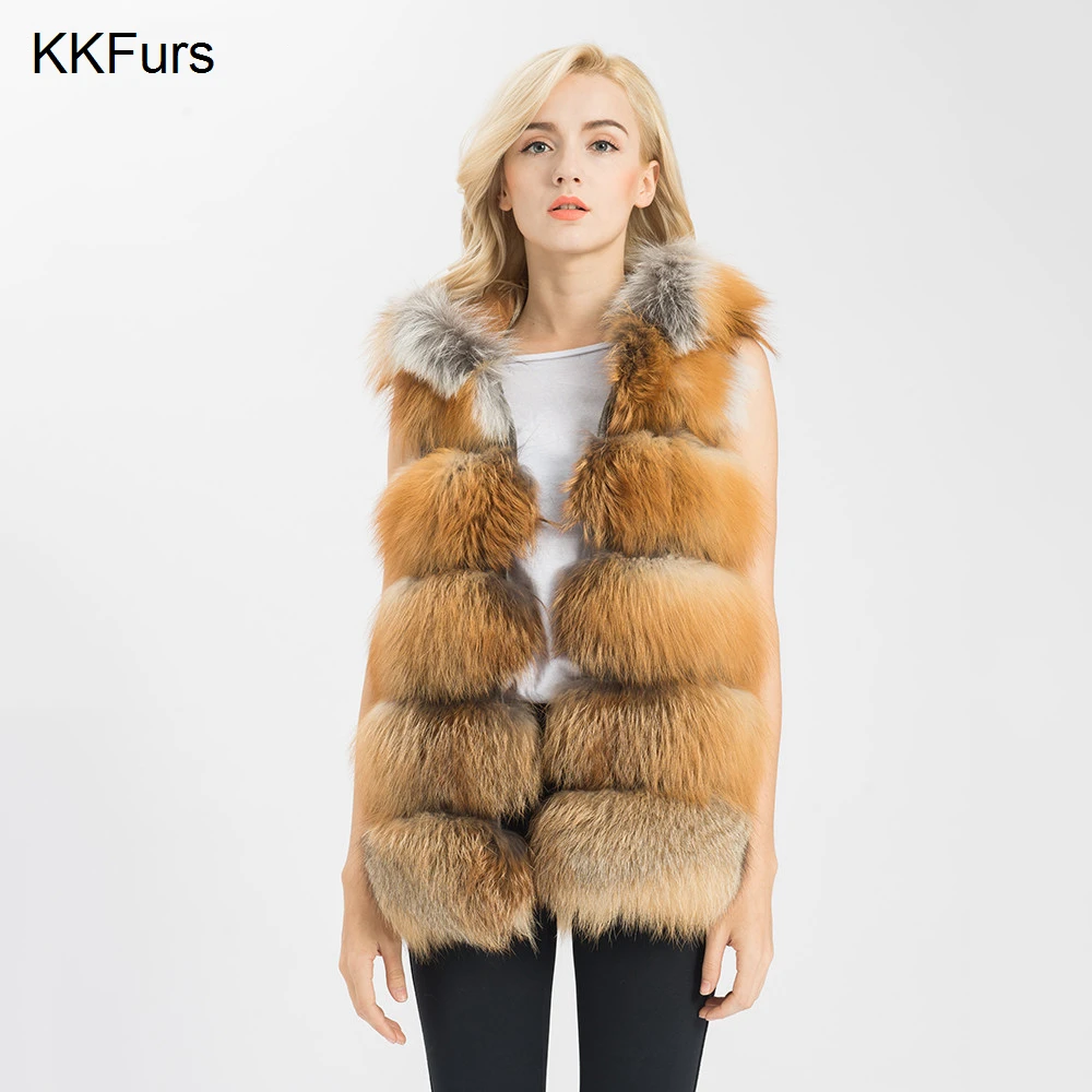 JKKFURS Женская куртка из натурального меха енота жилет с капюшоном длинный Зимний модный пальто S1542