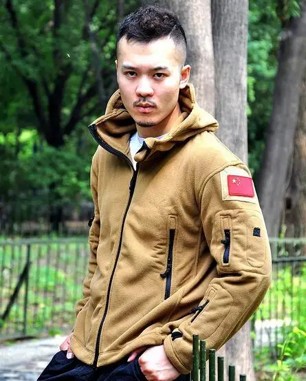 khaki Уличная спортивная теплая флисовая куртка с капюшоном зимняя велосипедная Охота альпинистская армейская тренировочная ветрозащитная теплая дышащая тактическая куртка - Цвет: khaki