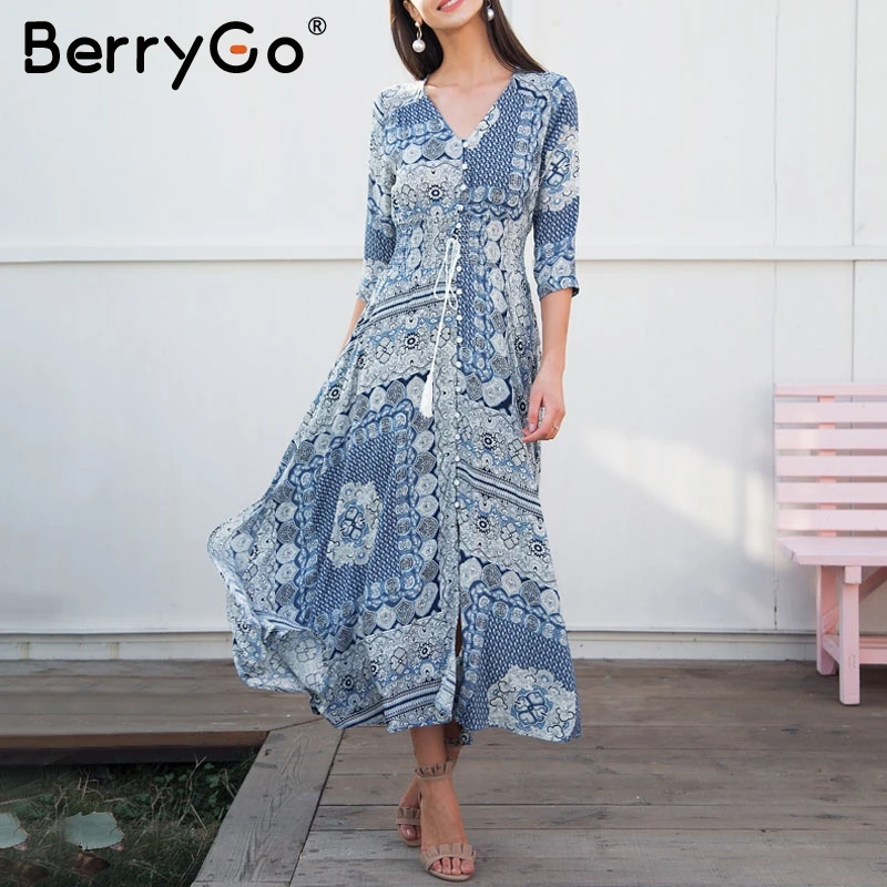 BerryGo кисточка до печати летнее платье удлиненный полурукав повседневные женское
