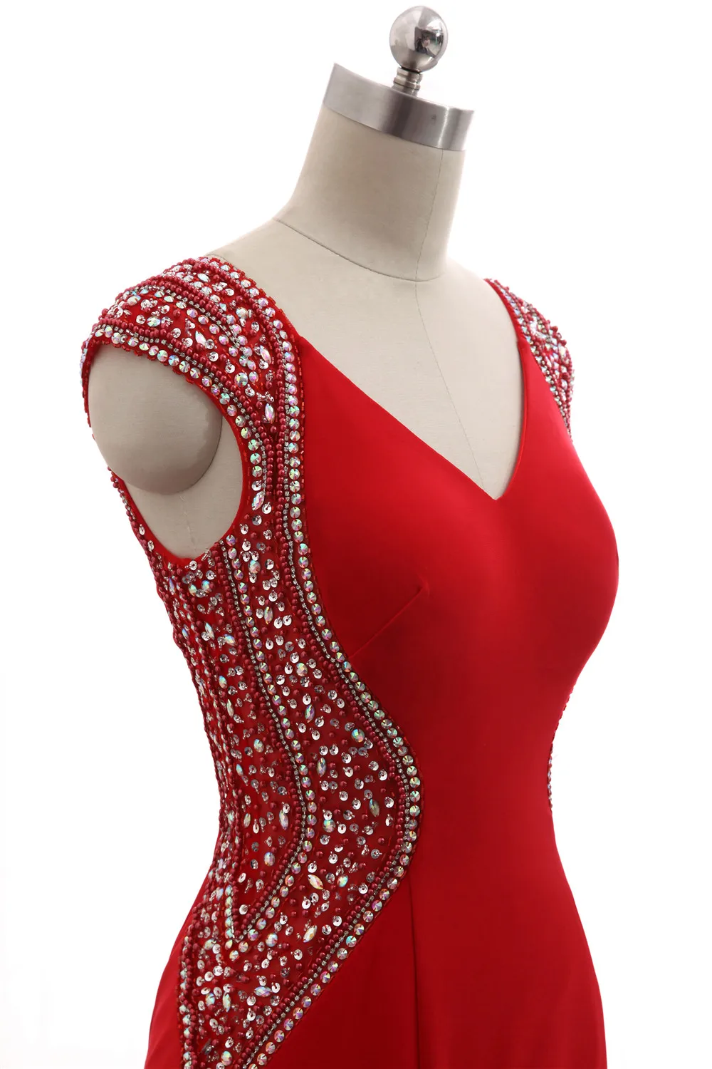 Красное вечернее платье 2017 Vestido de Festa Русалка v-образный вырез короткий рукав