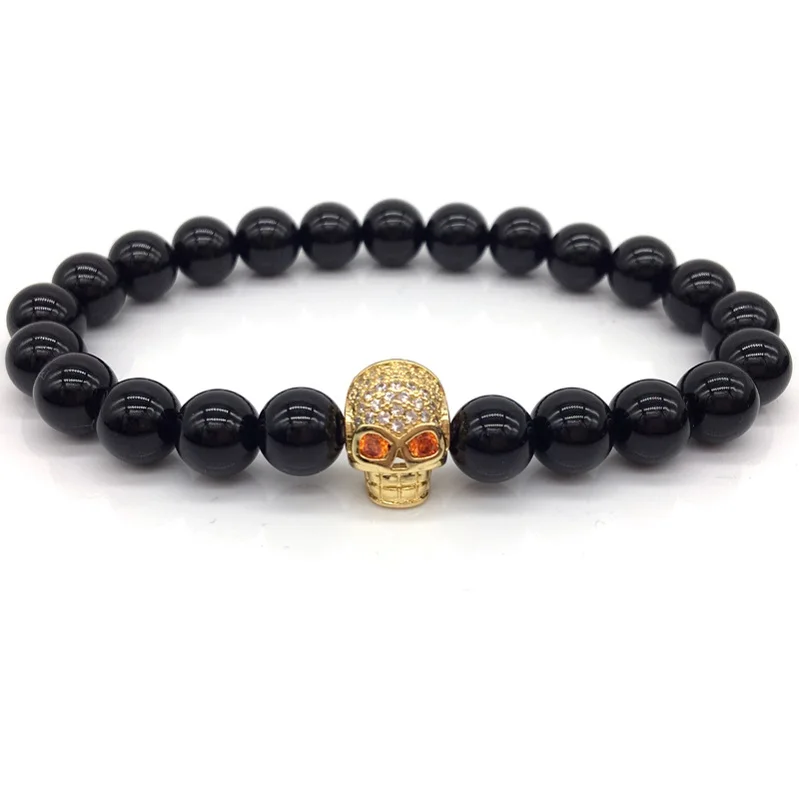 NAIQUBE 2017 New Arrival Diy Trendy Skull Charm Bracelets For Men Black CZ Head Lava Stone Jewelry Gift | Украшения и аксессуары