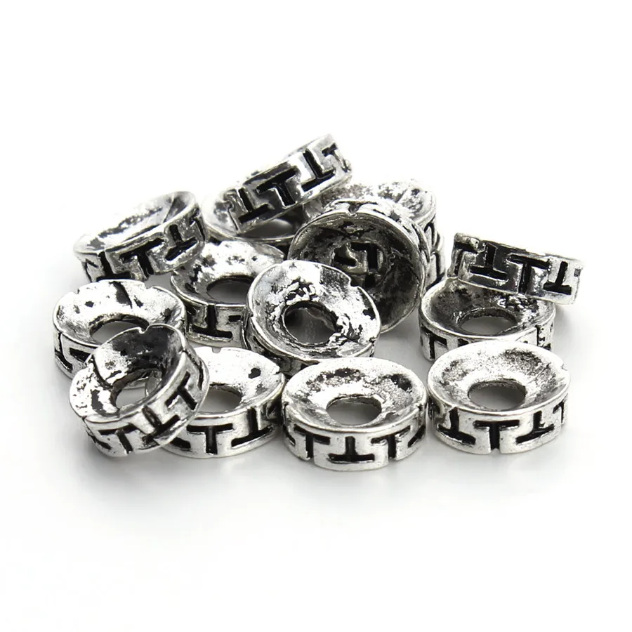 

XINYAO 50pcs/lot 8mm Antique Silver Color Hollow Round Metal Spacer Beads Carved Letter T Loose Beads For Diy Jewelry Making