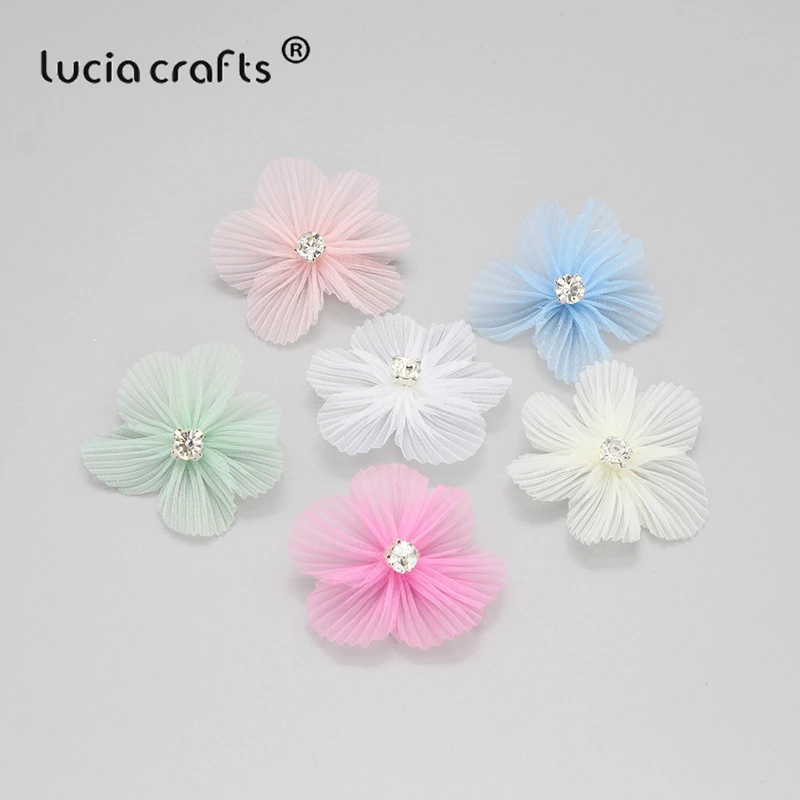Lucia crafts 12 шт. 50 мм Снежинка пряжа цветок со стразами бантики головные уборы DIY