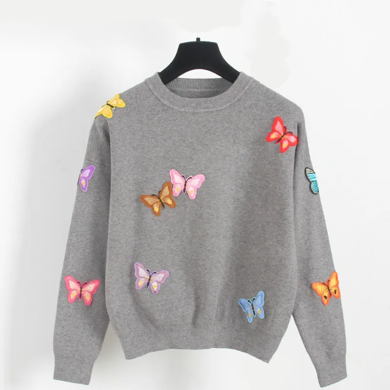 Женский вязаный свитер теплый пуловер с бабочками Осень-зима 2018 | Женская одежда
