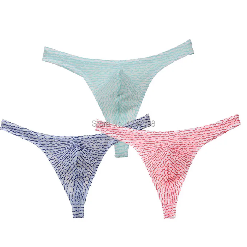 

3Pcs/Lot Men's Mesh G-Strings Underwear Unique Stripe Bluge Pouch Thongs