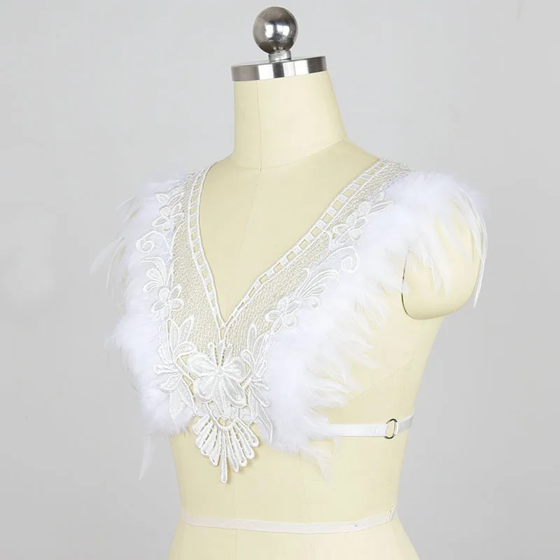 Перьевые эполеты и ремни для тела экстра большие Наплечные части в черно-белом