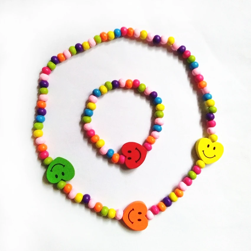 12 шт./лот Новинка эластичная веревка детское деревянное ожерелье браслет