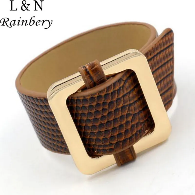 Модный большой металлический Браслет манжета Rainbery из искусственной кожи под