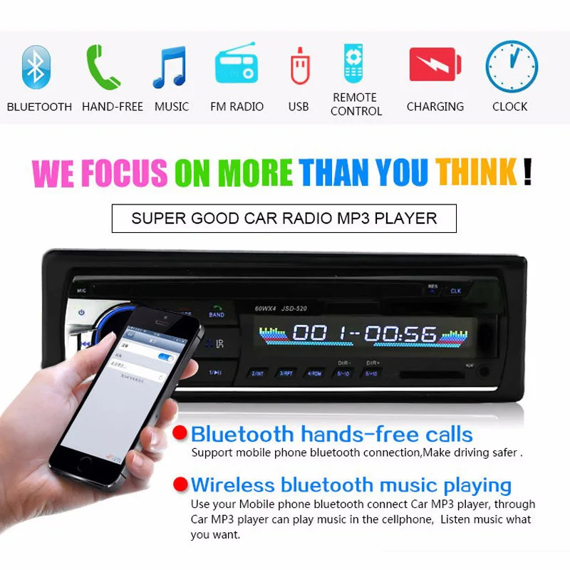 Автомобильный радиоприемник с Bluetooth JSD 520 стерео радио 1 Din V2.0 FM Aux Вход ресивер