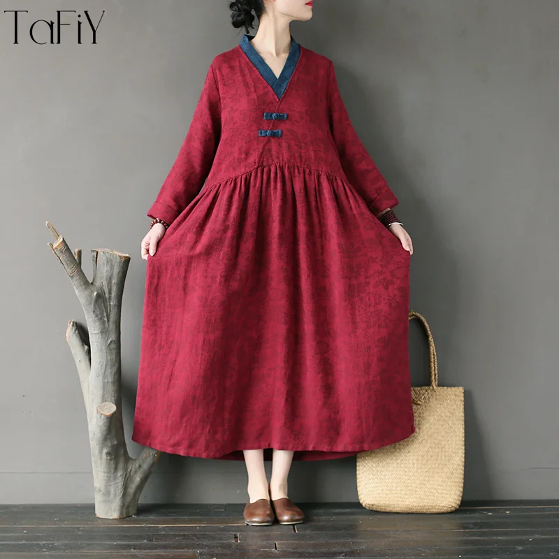 TaFiY Vestidos 2018 Для женщин сезон: весна–лето платье Винтаж v-образным вырезом с