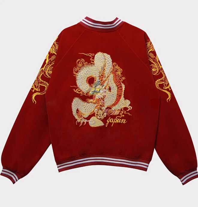 

Harajuku Punk Japanese Style Jacket Yokosuka Embroidery Dragon Zipper Bomber Baseball Jacket Lovers Jacket