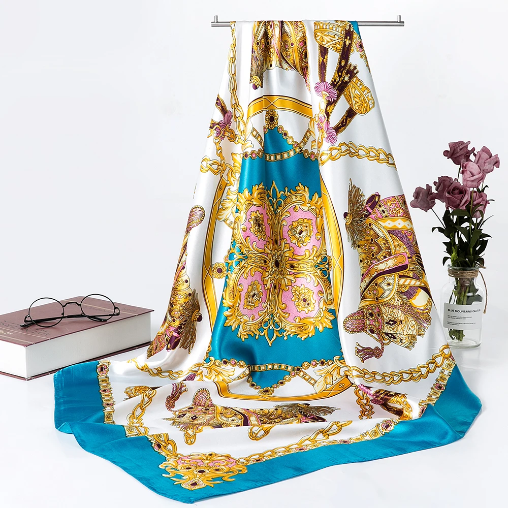 Женские шелковые шарфы 90*90 см большие квадратные атласные легкие для сна банданы