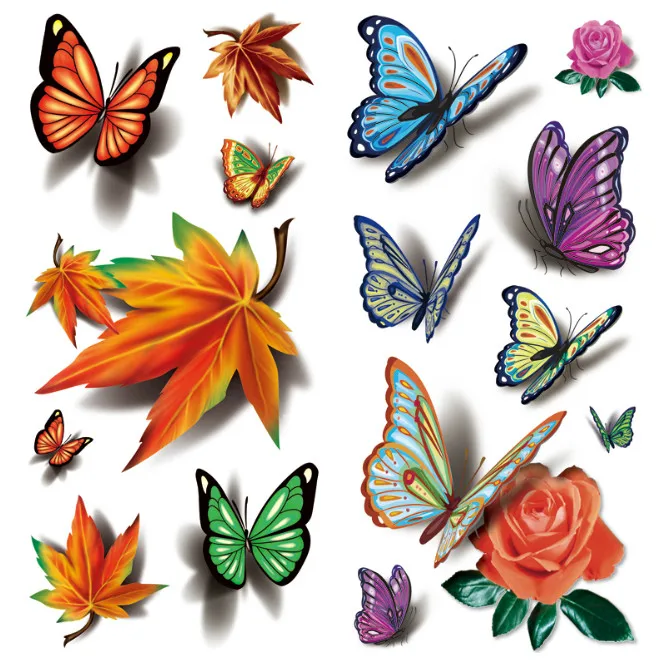 

Wholesale New 3D Ultra-high Definition Butterfly Decal Body Waterproof Temporary Tattoo Rose Flowers Onetime Tatuajes 500pcs/lot