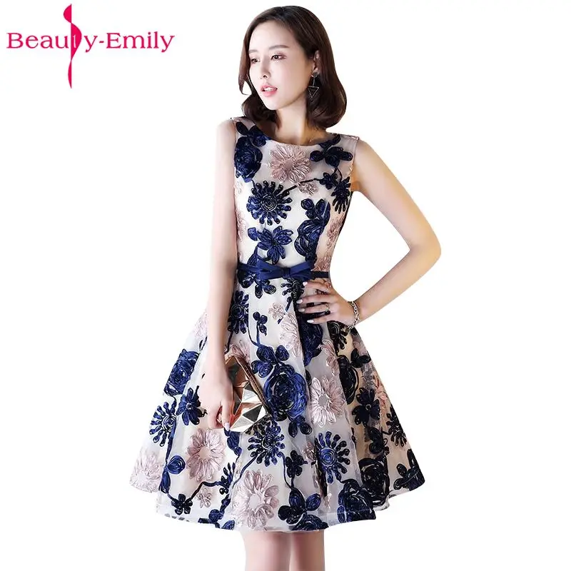 Женское Короткое платье без рукавов Beauty Emily трапециевидной формы с круглым